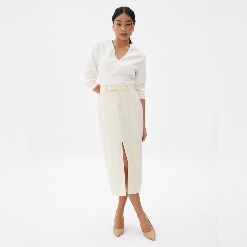 Love Bonito- Iman Tailored Column Cream Midi Skirt